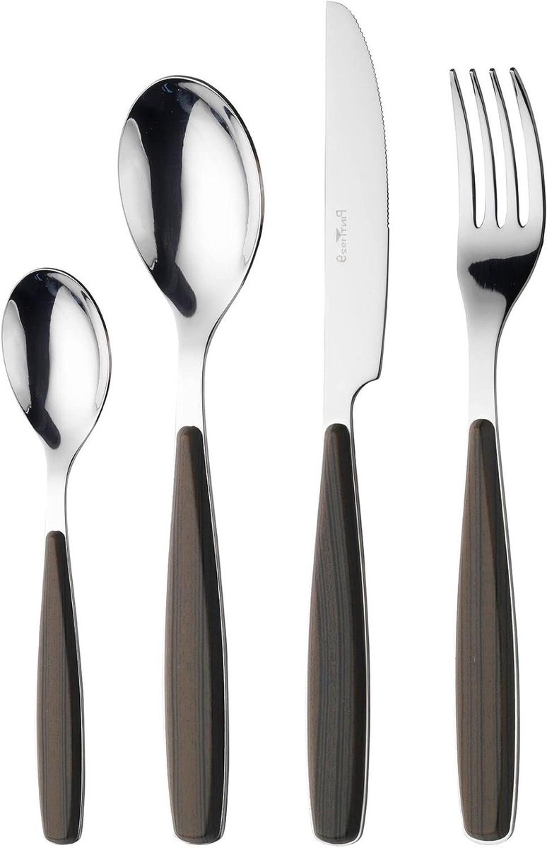 Bestekset 16-delig - RVS bestek - Dagelijks gebruik - Houtlook handgrepen - 16 onderdelen - Wengé