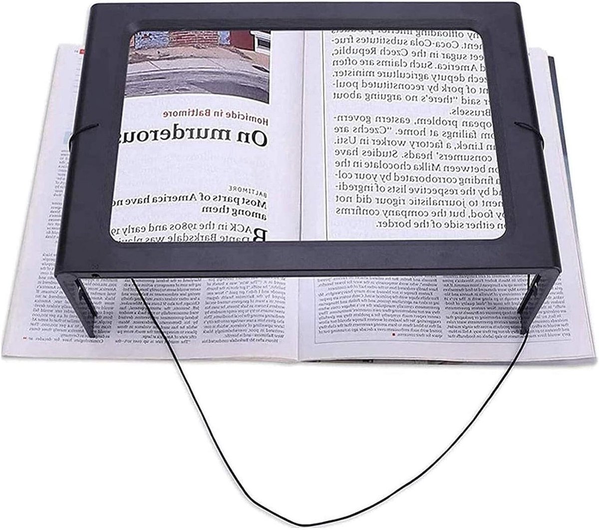 Vergrootglas Rechthoekig - Leesloep Pagina - Hele Pagina Lezen - Met 4 LED Lampjes - A4 Formaat - Transparant