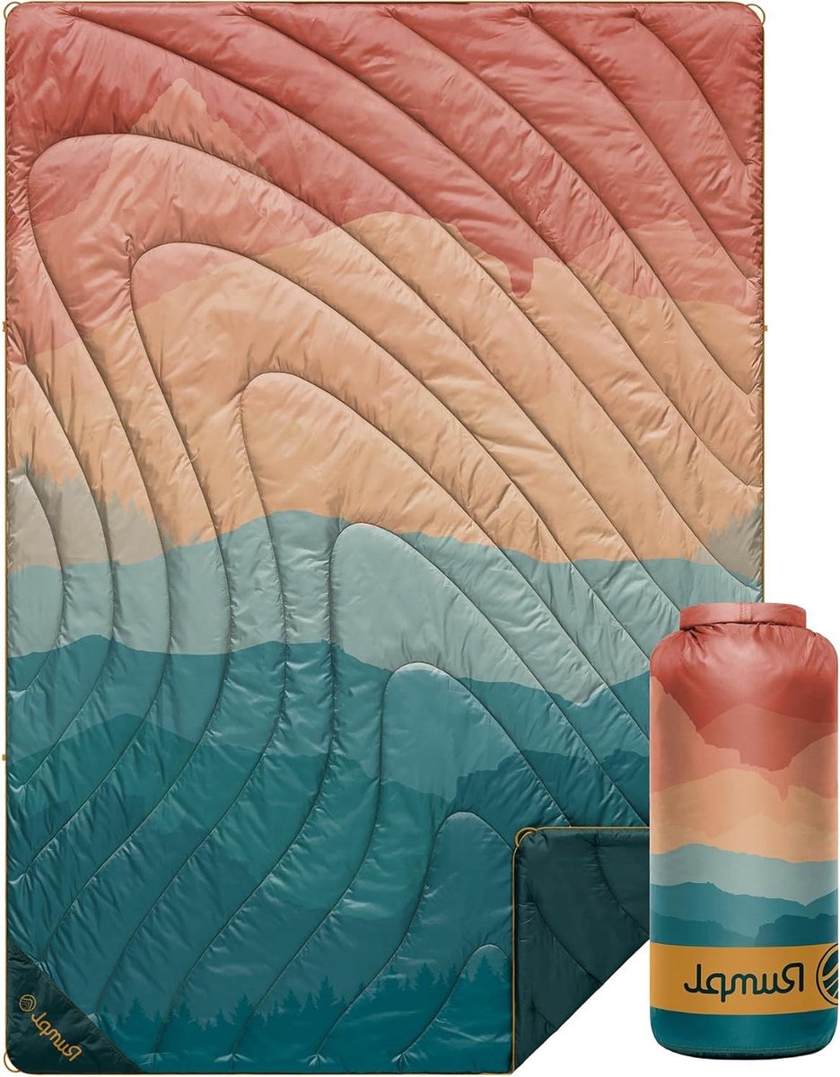 Outdoor Puffy Blanket - Kampeerdeken Outdoor - Buitenactiviteiten Warmte - Waterafstotende Ripstop Shell - 132 x 190cm - Rocky Mountain Sunset