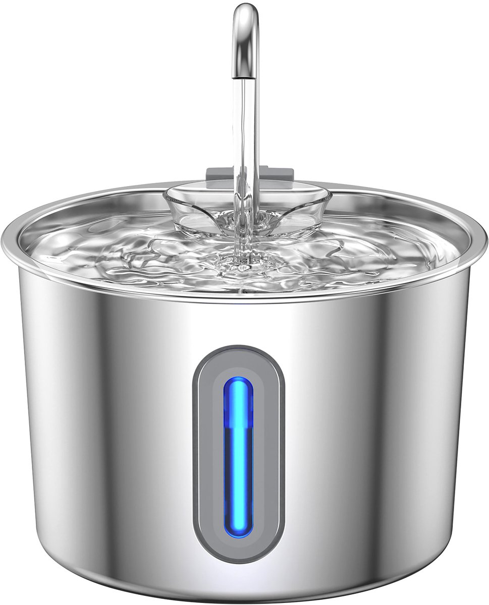 Glowstride Kattenfontein Roestvrijstalen - Drinkfontein - Filters - Honden met waterniveauvenster - 2,2 liter