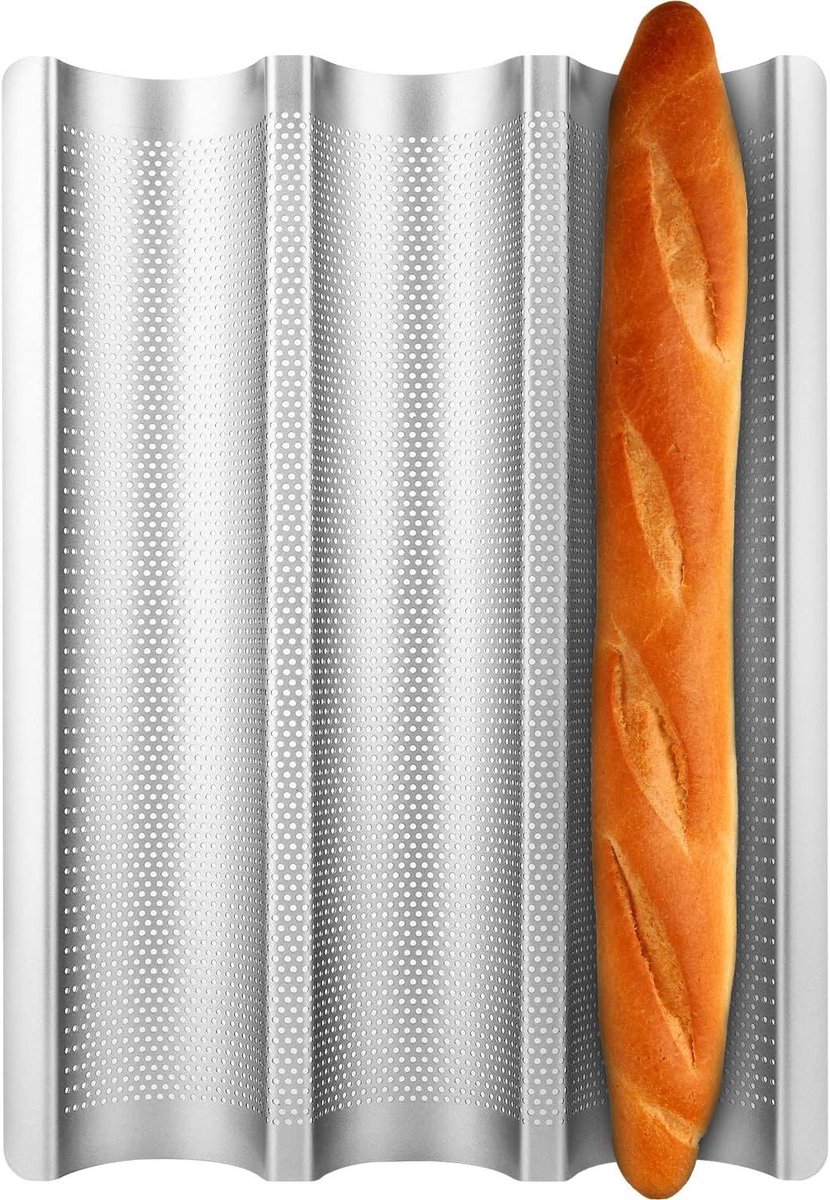 Stokbrood Pan - Franse Broodvorm - Brood Bakken - Geperforeerde Anti-aanbaklaag - 3 Slots - Zilver