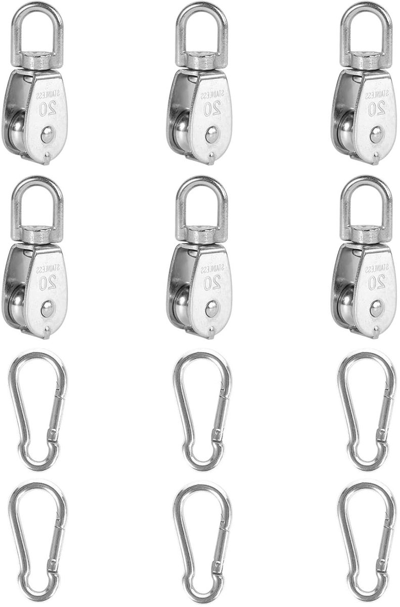 Enkele Katrol Blok - Touw Wiel Ophanging - Gewicht Verlichten - 360 Graden Draaibaar - M20 75kg - Zilver
