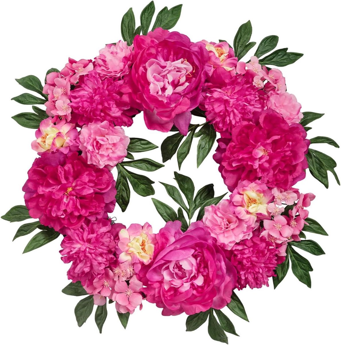 Pioen Rozenkrans - Voordeurkrans Lentekrans - Woondecoratie Buiten - Levensechte Zijden Bloemen - 559 cm - Felroze