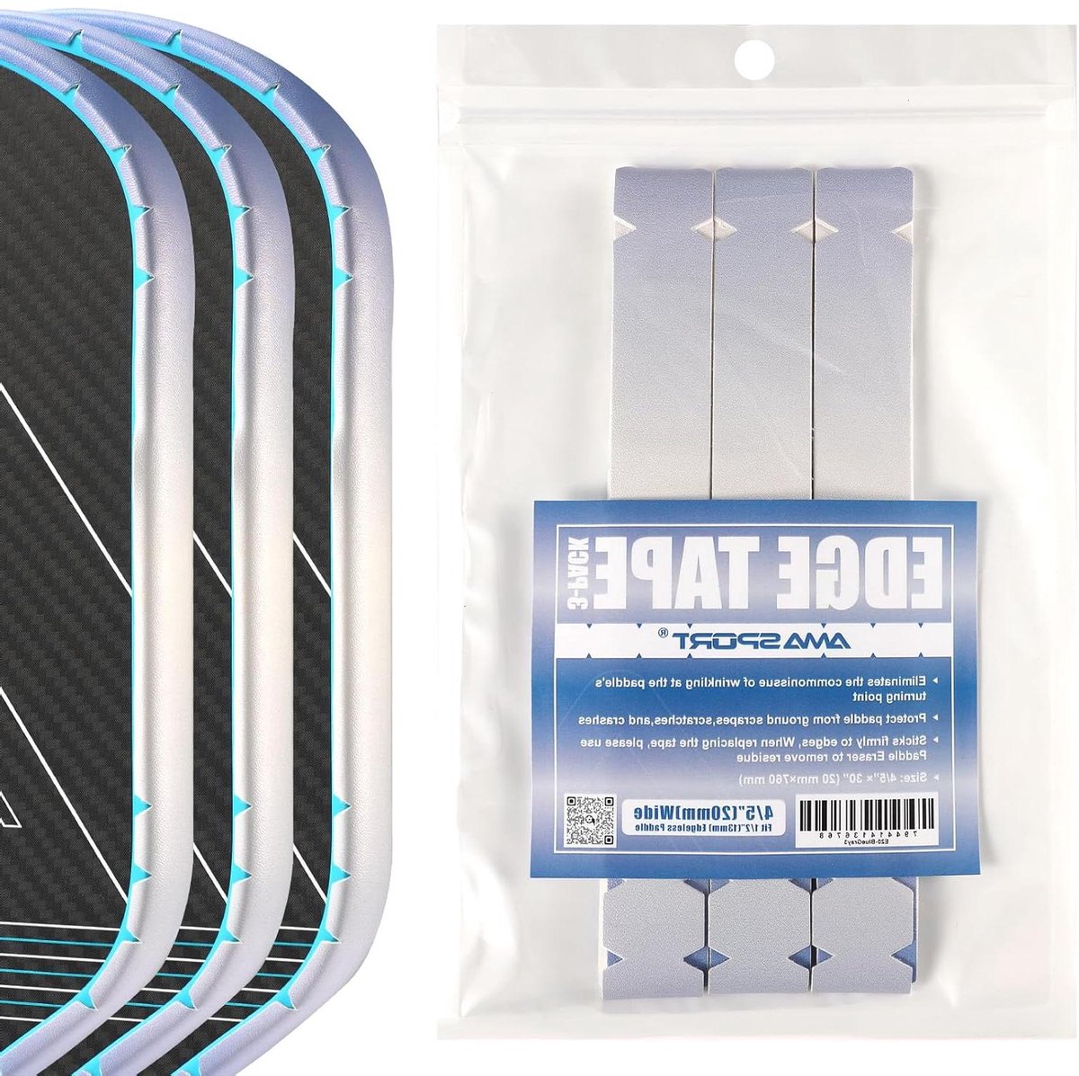 Pickleball Paddle Beschermband - Racket Randbescherming Tape - Racket Beschermen - Innovatief Zaagvormig Ontwerp - 30 inch Lengte - Blauw Grijs