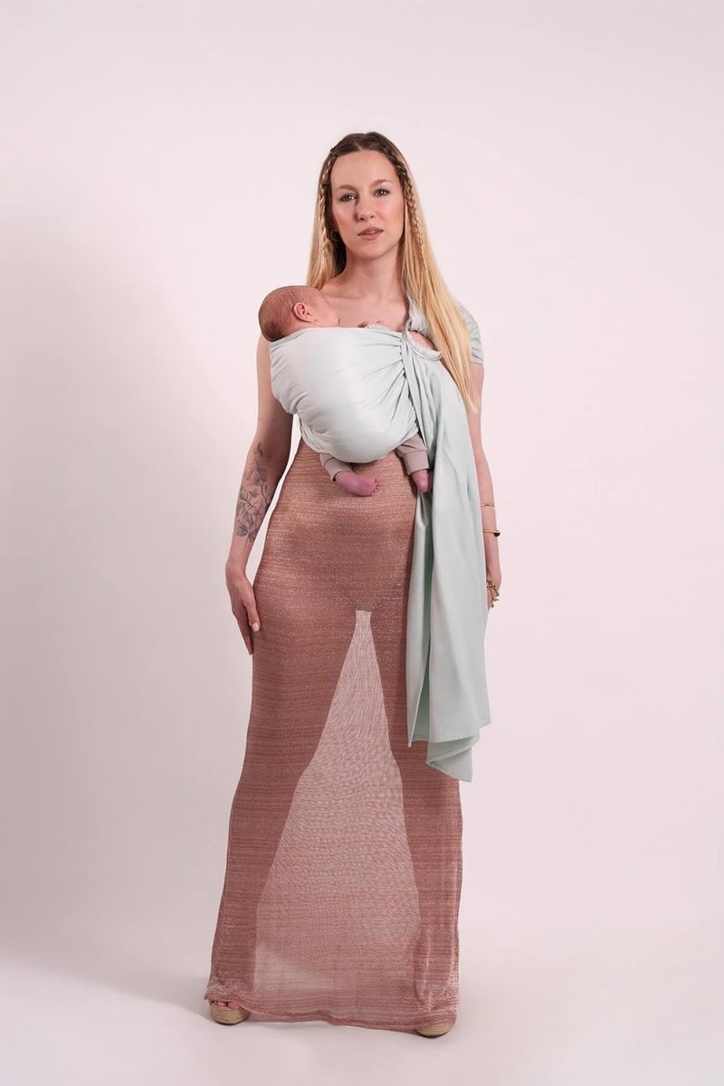 Geweven Draagdoek - Ring Sling - Baby Dragen - Zonder Knoop Installatie - Tot 14 kg - Helder Azuurblauw – foto 5
