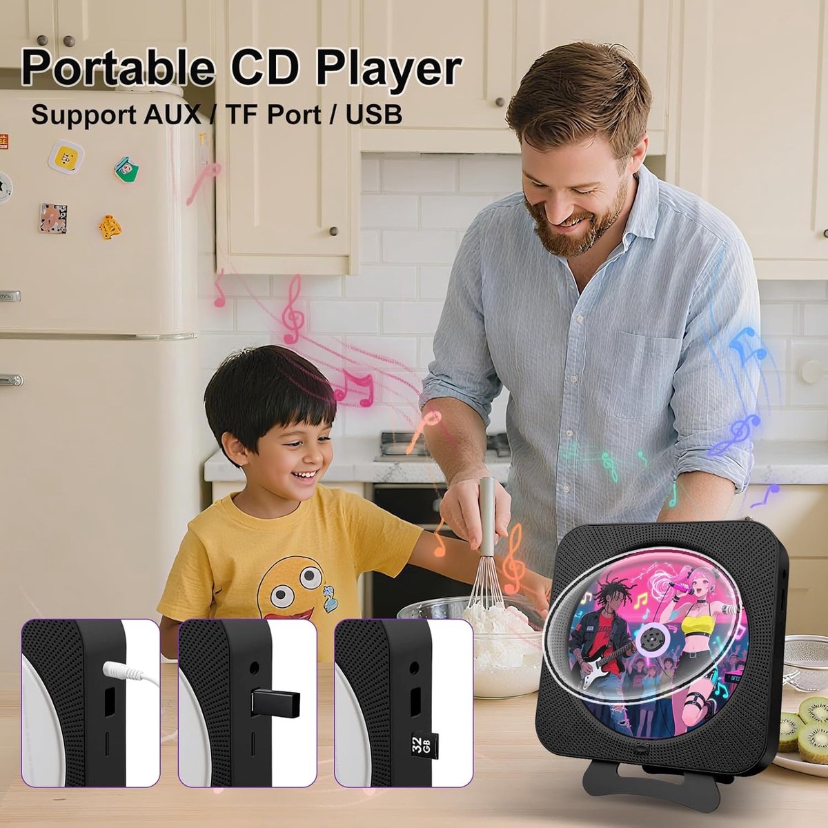 KZQ Bluetooth-speler - CD-speler met radiofunctie - Bluetooth CD-speler - FM-radio - Wandmontage mogelijk - Inclusief afstandsbediening - Ondersteunt CD/AUX/USB-ingang - Zwart thumbnail 3