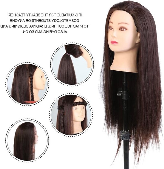 Professionele make-up en haarstyling pop met echt haar, trainingshoofd voor kappers en cosmetologie, donkerbruin van Merkloos — afbeelding 3