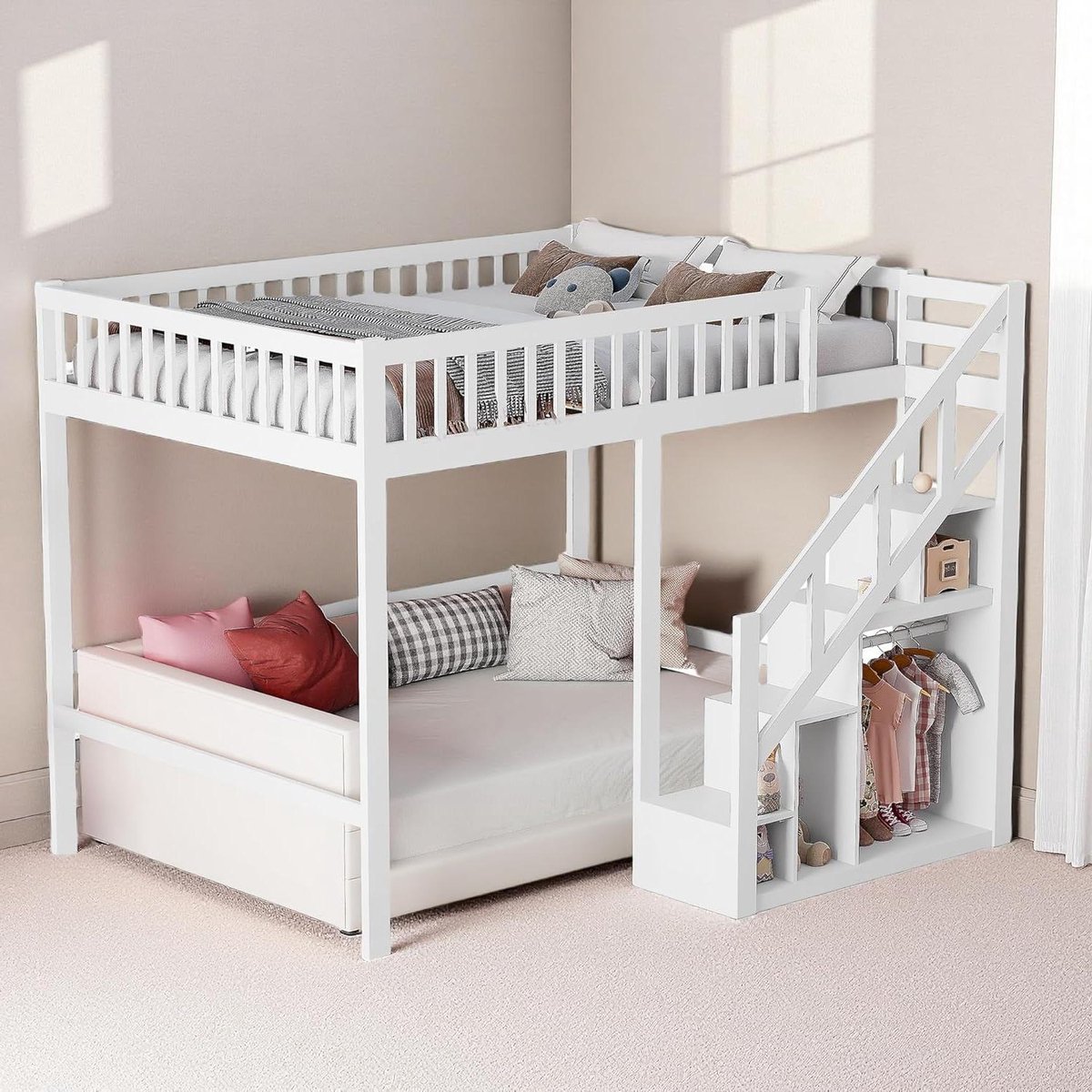 Stapelbed met Opbergtrap - Kinderhoogslaper Loftbed - Orde in de kinderkamer - Trap met opbergvakken - 90 x 200 cm
