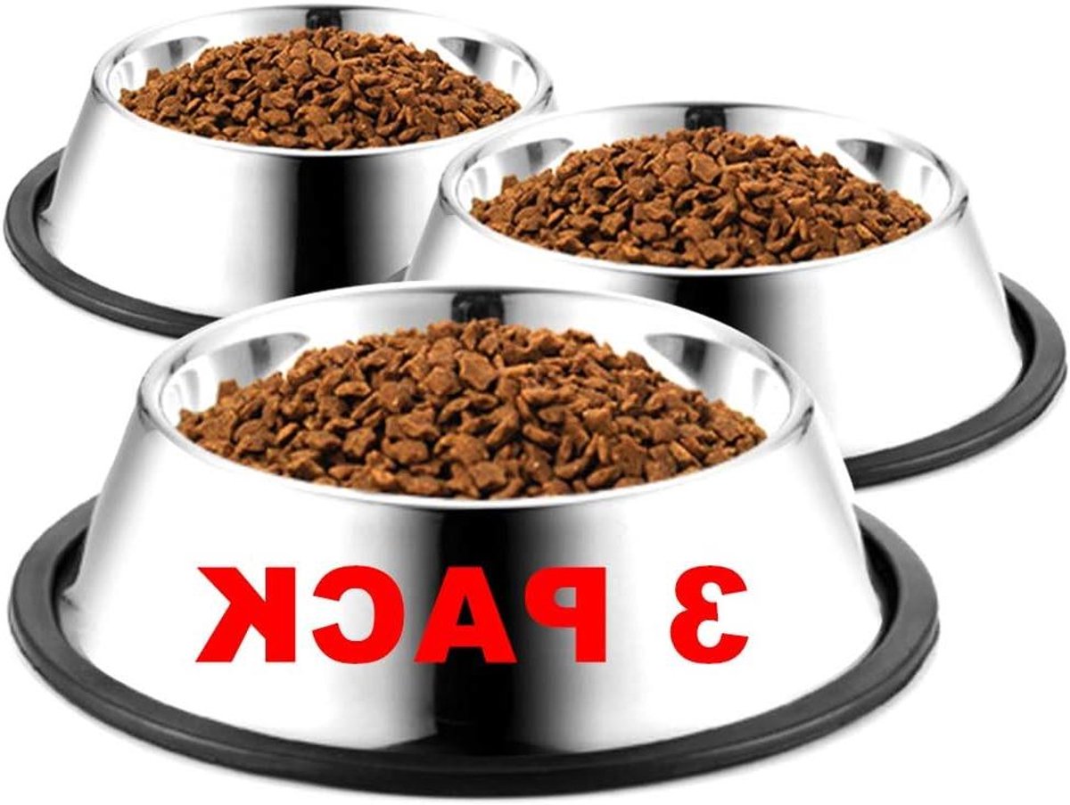 Hondenkommen RVS - Voerbakken Hond - Voeding en Water - Antislip Rubberen Basis - 3.5 Cup / 28 oz - Zilver