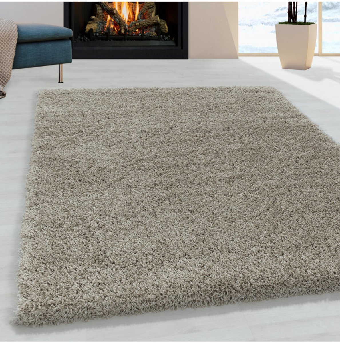 Shaggy Design woonkamerkleed, zachte pool, monochroom, naturel taupe 300x400 cm