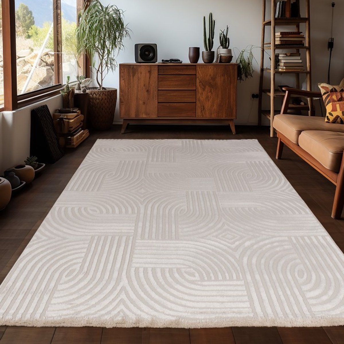 TapisTrend Designer tapijt Beige 80x250 cm Binnenkleed, geruit patroon, voor de woonkamer, bohemian stijl, comfortabel, wasbaar