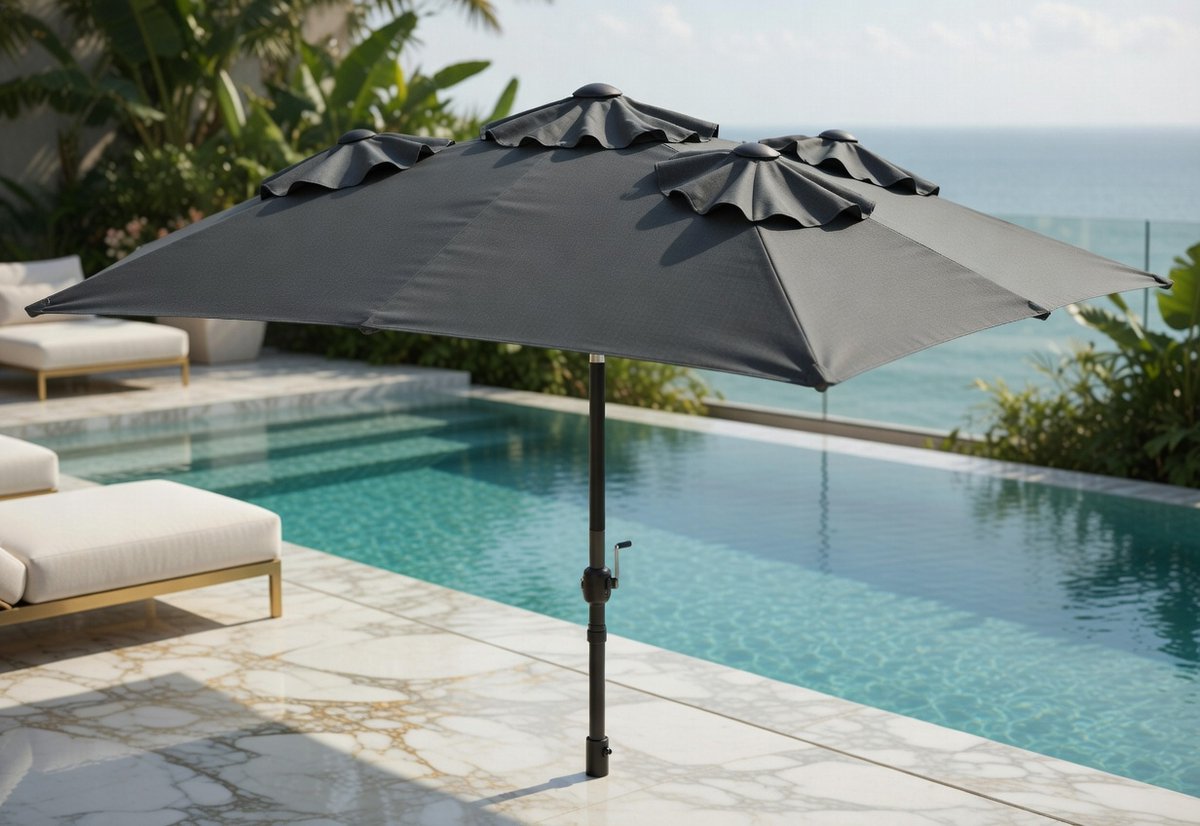Luxe Dubbele Parasol 300x150 cm met Zwenkarm & Knikfunctie – XL Rechthoekige Tuinparasol UV50+ Waterbestendig voor Balkon, Terras & Tuin – Antraciet | MedaHomeStore
