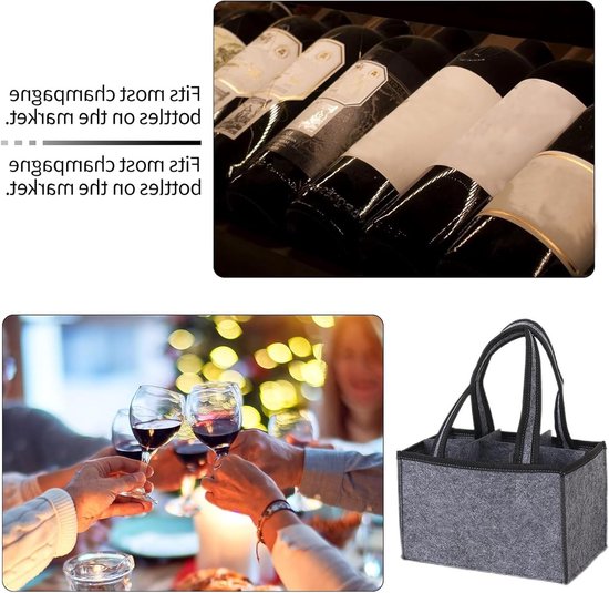 Flessentas voor 6 Flessen, Draagtas voor Bierflessen, Wasbare Vilt Tas met Scheidingswand, Ideaal voor Verjaardagen en Feesten — afbeelding 4