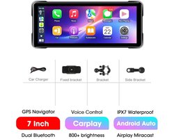 D&A Carplay - Navigatie - Carplay Scherm - Carplay Motornavigatie - Motorscherm - Android - 4k - Waterdicht Scherm - Wifi - Zwart