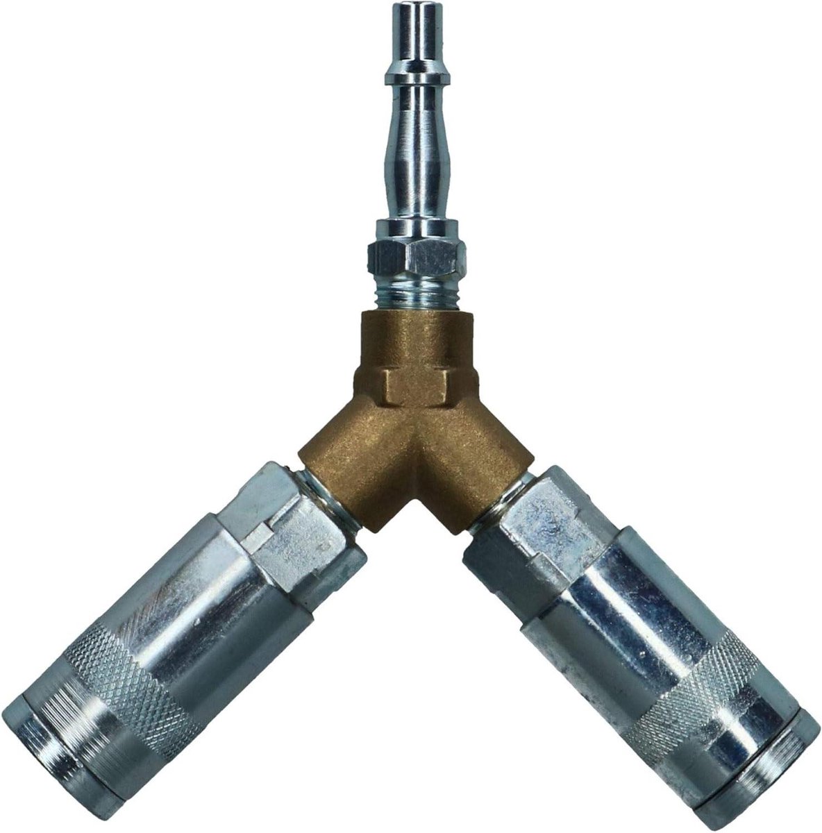 Perslucht Y-Stuk - Luchtkoppeling Verdeeler - Gereedschap Aansluiten - Drie Uitgangen - 1/4 inch BSP - Zilver
