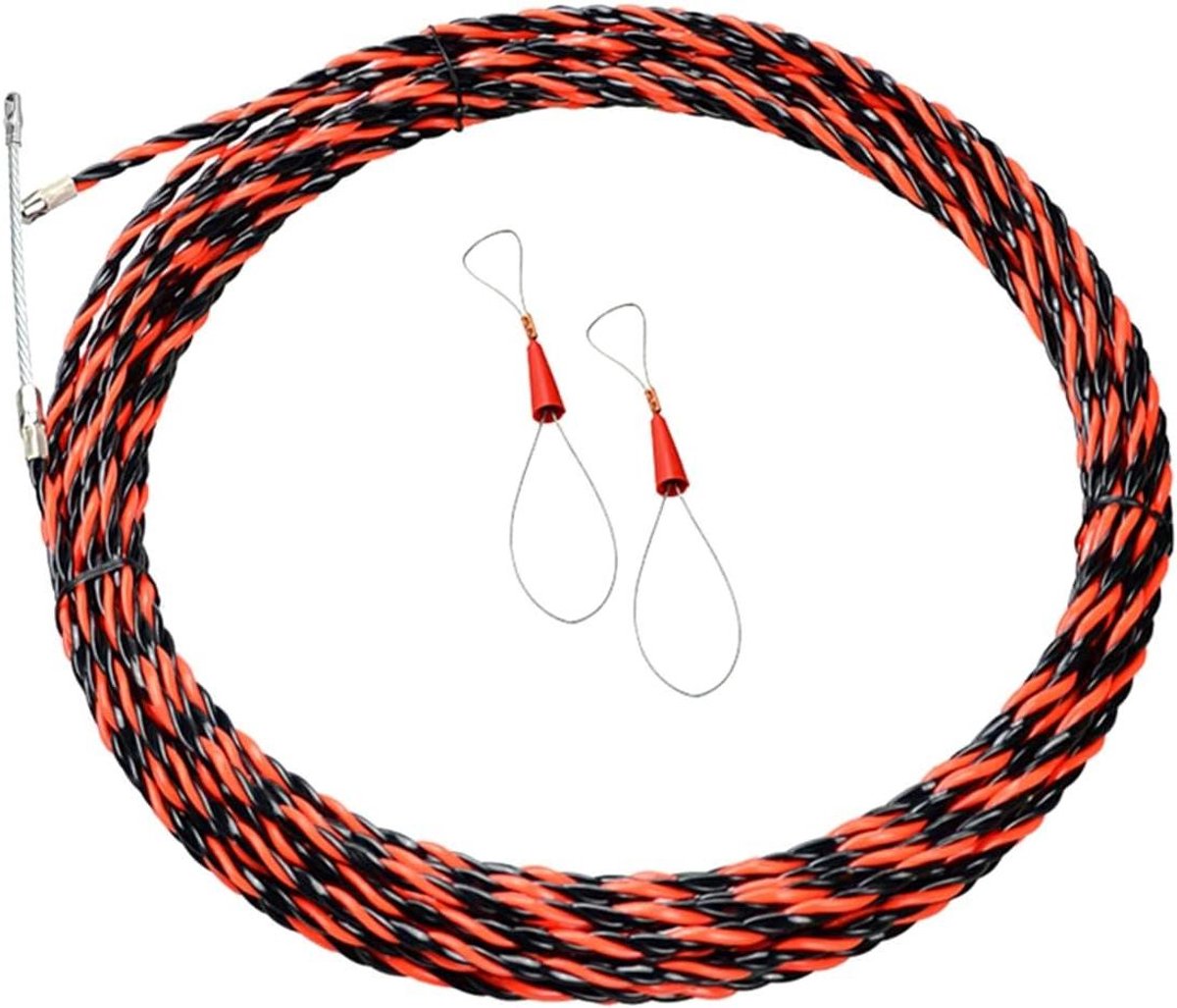 Kabeltrekker Vis Tape - Draadtrekker Kabel Gids - Leidingen Trekken - Niet-geleidende POM Hengel - 30 Meter 5mm - Zwart Rood