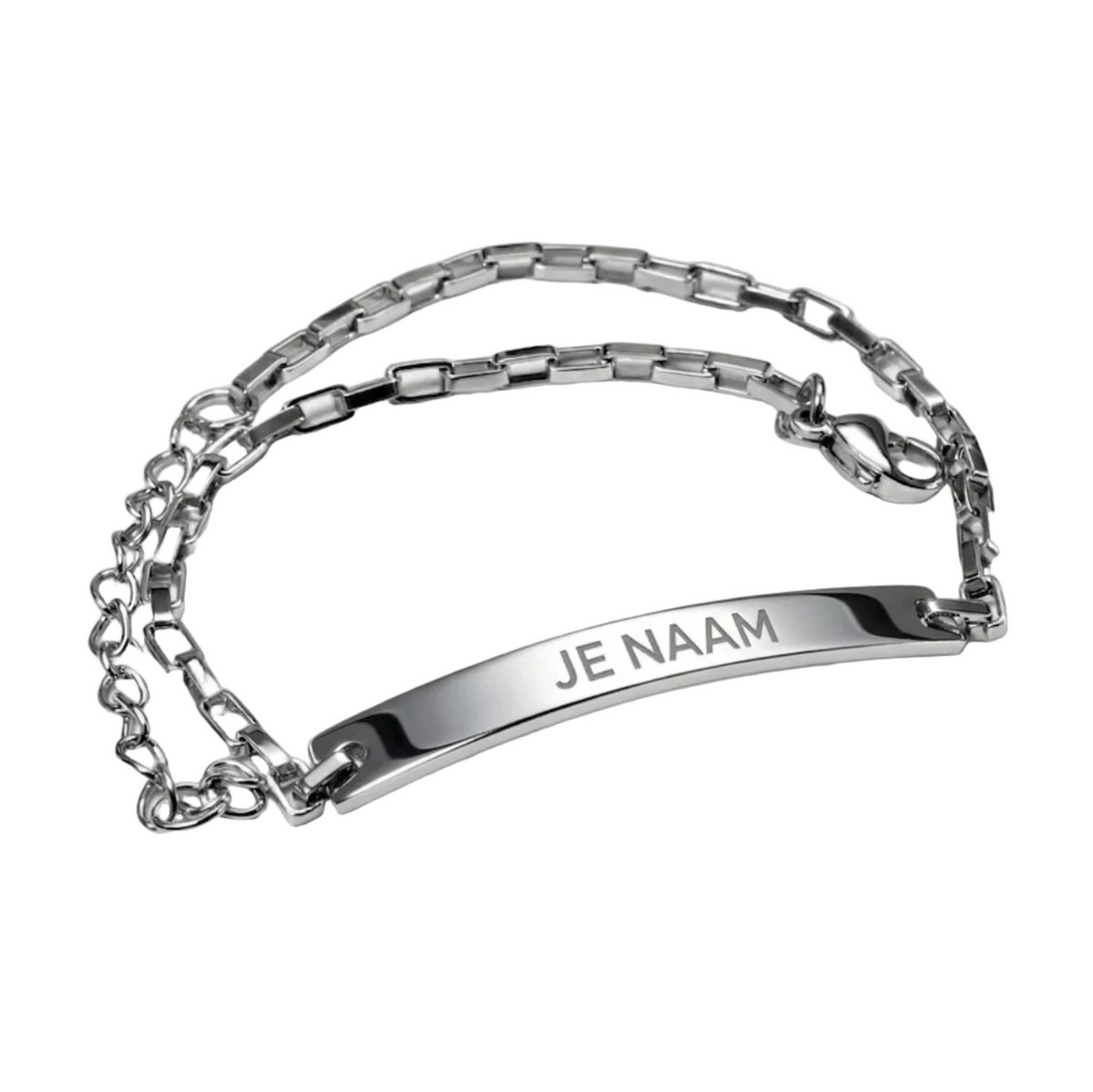 Armband met graveer, Armband met naam, Gepersonaliseerde armband met naamgravure - zilverkleurig met verfijnde schakelketting, Armband met naamplaatje ,graveerarmband