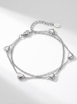 Lundholm luxe Armband Dames Zilverkleurig Meerlaags Hartjes Bedel armband - Premium Stainless Steel Jewellery Zilver - my Lotte Serie - Vrouwen Cadeautjes sieraad - Scandinavisch Design
