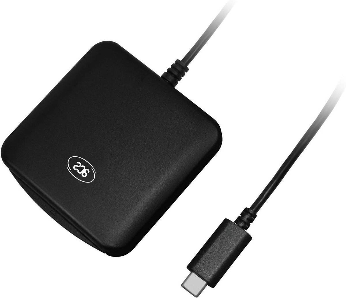 Smart Card Reader - Contact Card Reader - Toegang Beveiligen - USB-C en USB 2.0 - 59 g - Zwart