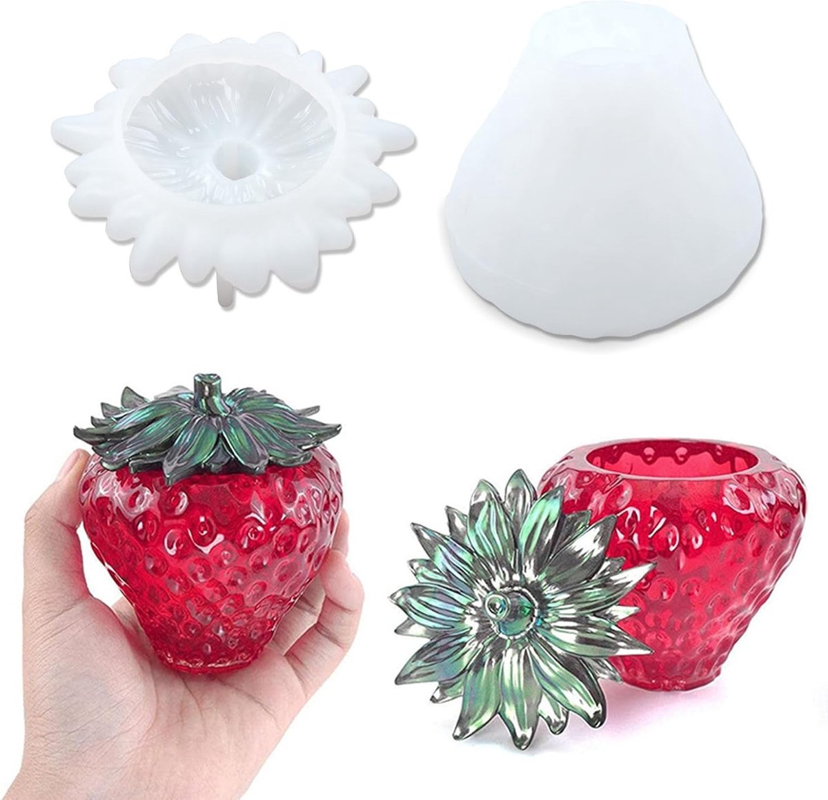 Epoxyhars Mallen voor Aardbeien - Silicone Vormen voor DIY Glazen en Opbergdozen met Deksel - Creatieve Aardbei Mallen voor Kunst en Ambachten