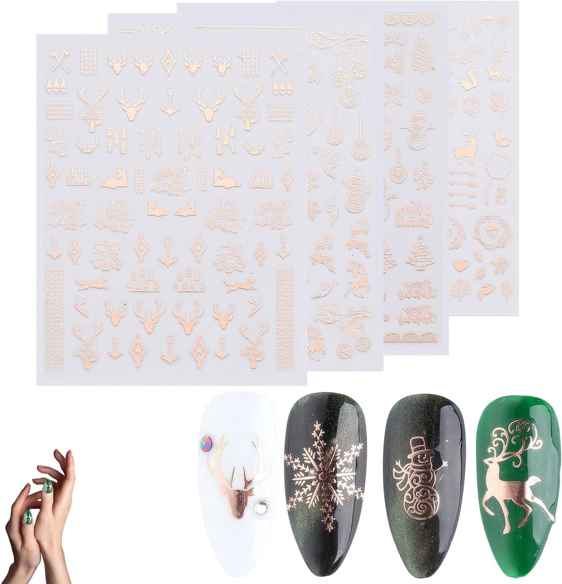 Kerstnagelstickers met Roze Gouden Sneeuwvlokken - Zelfklevende Nagelkunst voor Feestdagen en Decoratie