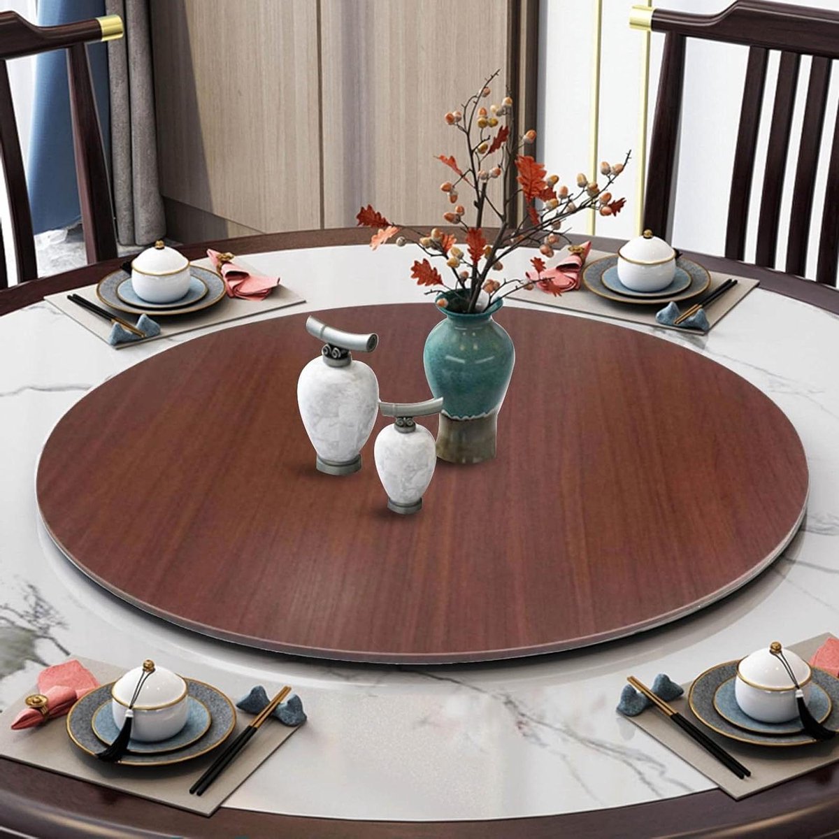 Houten Dienblad Draaibaar - Serveerschaal Tafel - Gemakkelijk Delen - Soepele Rotatie 360° - 80/90/100cm - Niet gespecificeerd