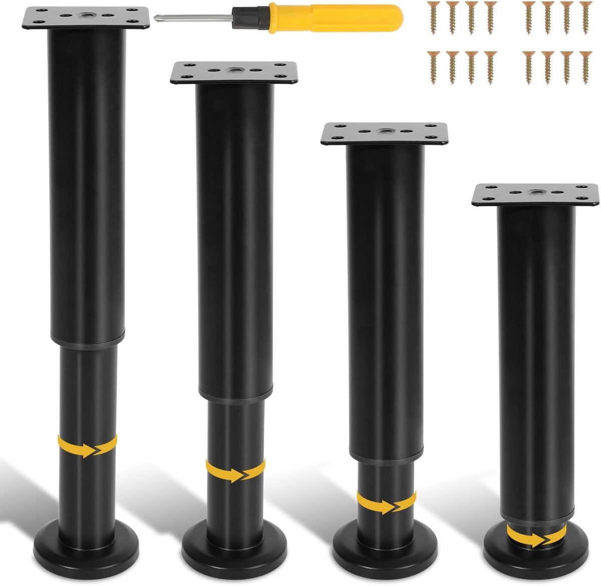 Meubelpoten Set - Verstelbare Tafelpoten - Meubels Verhogen - Versterkt Staal - 18-30 cm - Zwart