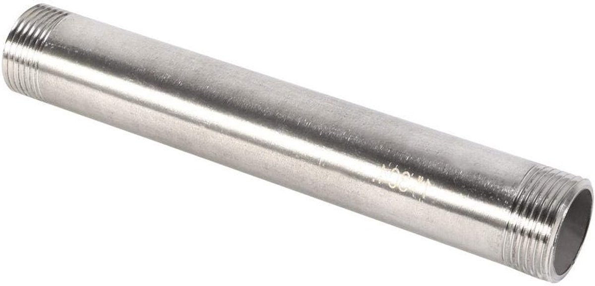 200mm RVS BSP pijp dubbele nippel met buitendraad, verbinding voor 1/4", 1/2", 3/4" en 1" buizen, ideaal voor sanitair en leidingen
