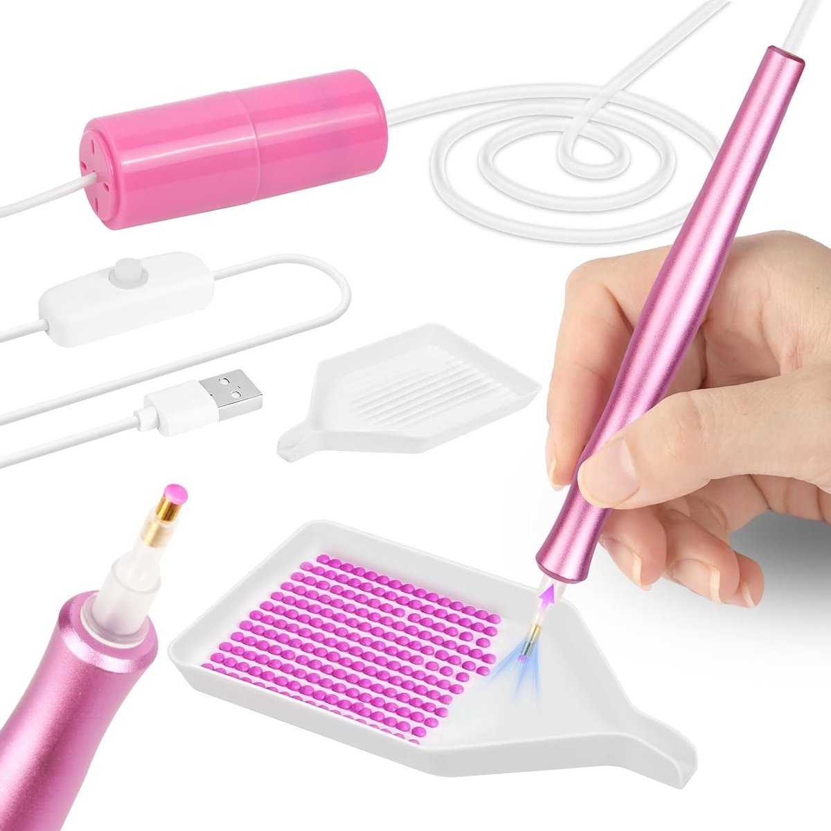 Innovatieve Elektrische Diamant Schilder Pen met Vacuüm Pomp, Accessoire voor Diamant Schilderen met USB Kabel en Tray voor Creatieve Projecten