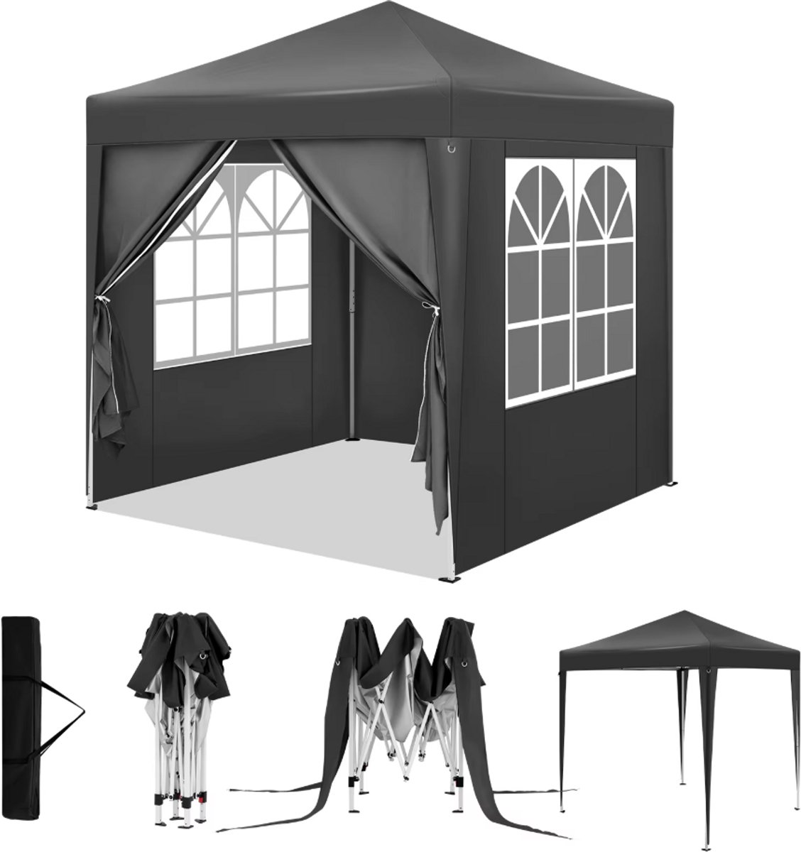 RosaBloom partytent - Paviljoen - Luifel met 4 Zijwanden - Feesttent - Opvouwbaar - Verstelbare hoogte - 2x2 meter - Antraciet