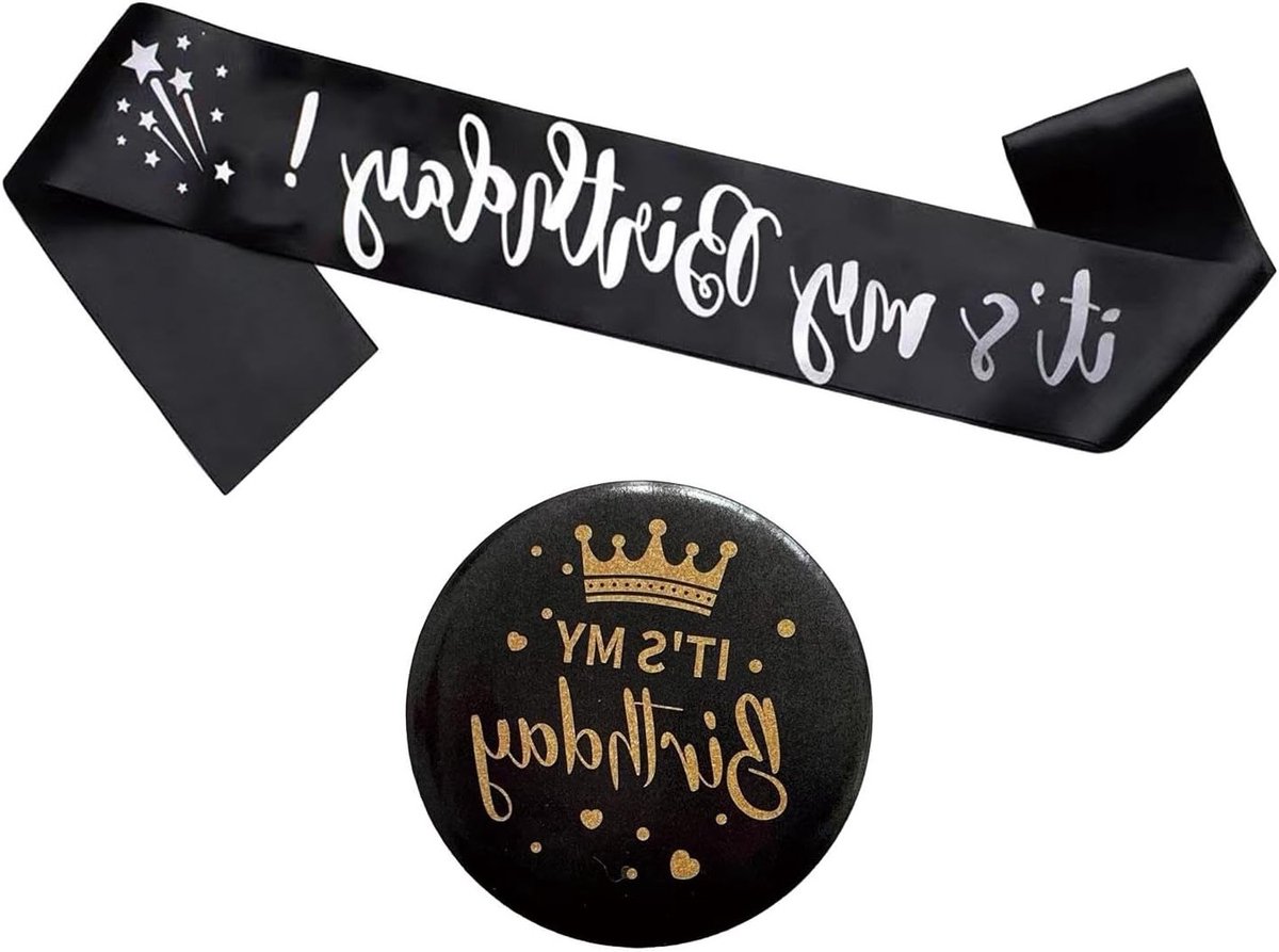 Verjaardagsriem en verjaardagsbadge voor feestjes, feestaccessoires, verjaardagspartij benodigdheden, trendy party outfits