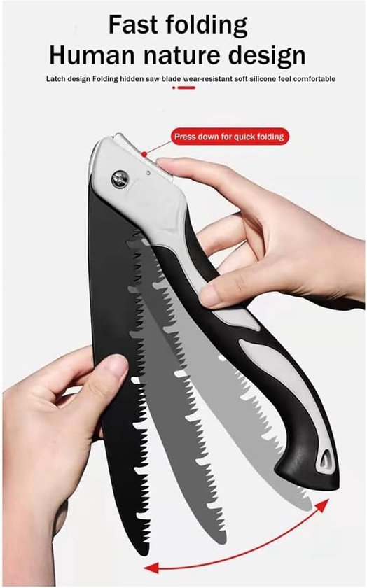 Inklapbare snoeizagen - 2 stuks, 63 cm, 茅茅nhandig, gebogen blad, takken tot 30 cm — afbeelding 3