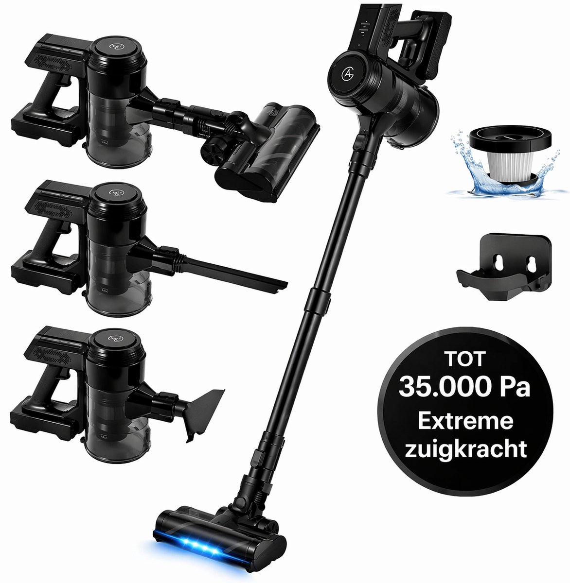 AG Steelstofzuiger Draadloos - Stofzuiger Zonder Zak - Geschikt voor Dierenharen - Krachtig - Kruimeldief - Draadloze Stofzuigers - Steelstofzuigers - Kruimelzuiger - Compact & Licht - LED verlichting Zuigmond - Black Titanium
