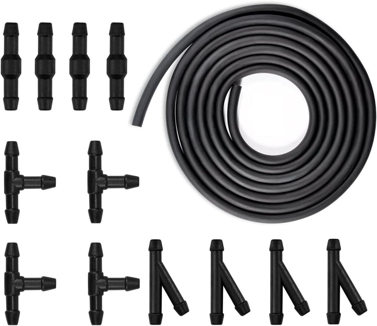 Ruitensproeierslang Kit - Wisserwaterslang Vervanging - Voorruit Reinigen - Universele Siliconenrubber - 4 Meter - Zwart