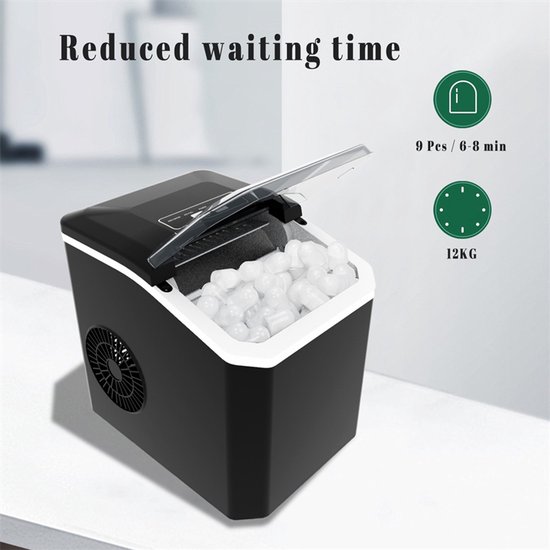 DIMICO - IJsblokjesmachine - IJblokjesmakers - IJsmachine Mini Zwart - Automatische Ice Maker - 9 IJsblokjes in 6-8 Min - 12kg/24u - Zelfreinigend - Compact & Draagbaar - Aanrecht van Merkloos — afbeelding 5