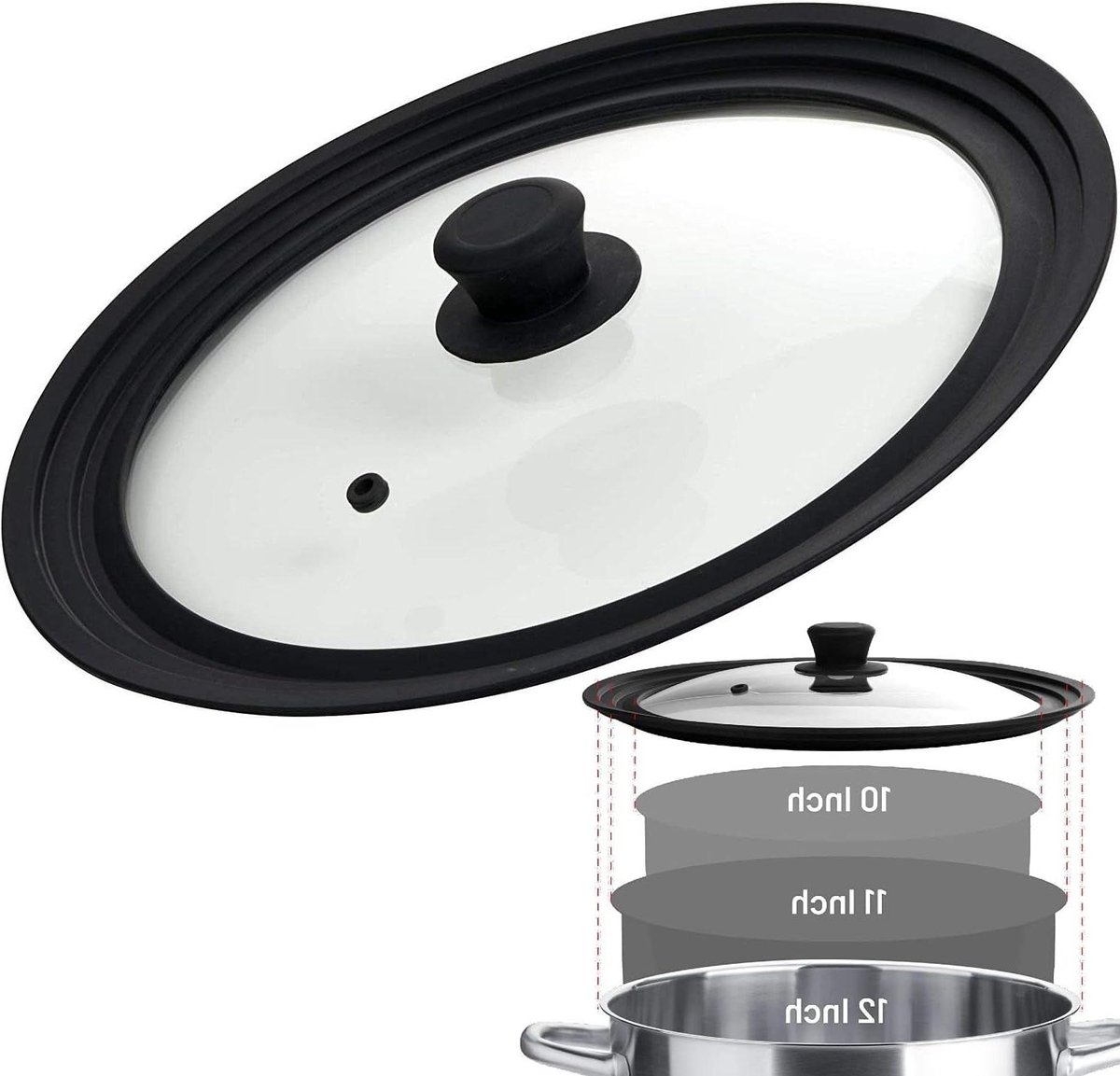 Glazen Deksel - Pan Deksel - Koken en Bakken - Universele Pasvorm - 30.5 cm - Zwart