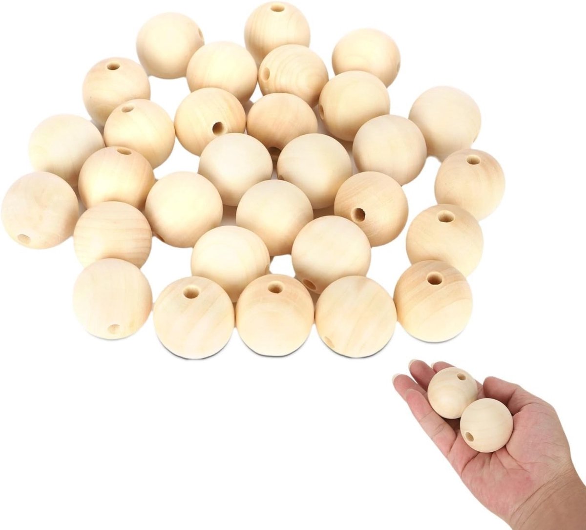 Houten kralen set van 30 stuks, 40 mm ronde knutselkralen voor sieraden maken en decoratie accessoires