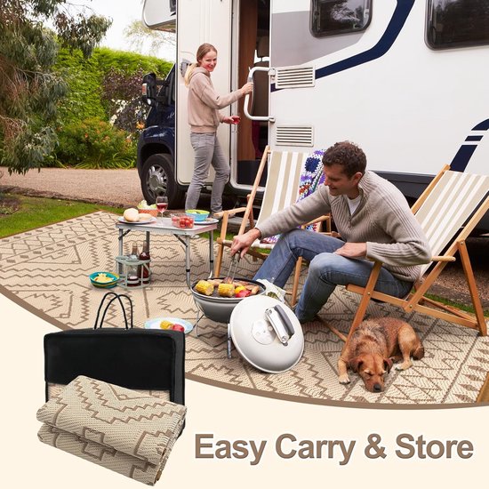 Outdoor tapijt - Plastic vloerkleed - Buitenleven comfort - Omkeerbaar design - 8 x 10 voet - Beige en bruin van Merkloos — afbeelding 3