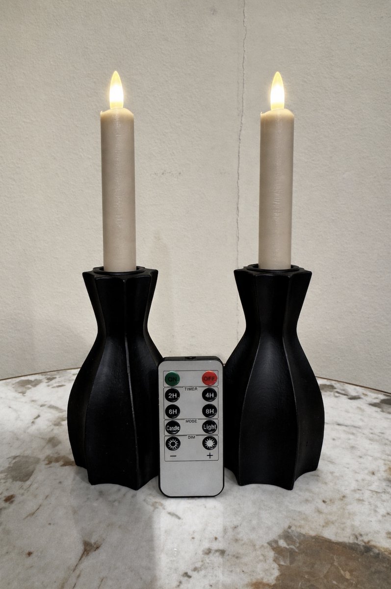 Foryouliving - LED kaarsen met flikkerende vlam 2x - Taupe - Afstandsbediening - Dinerkaars rustiek wax 15.5 cm - LED kaars batterij - Timer — cadeau in Wonen & Interieur - foto 6