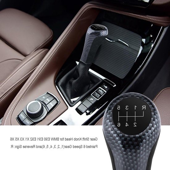 6 Versnellingspook Knop met Borduursel voor BMW E90 E91 E92 X1 X3 X5 X6 - Carbon Fiber Design en Comfortabele Grip — afbeelding 2
