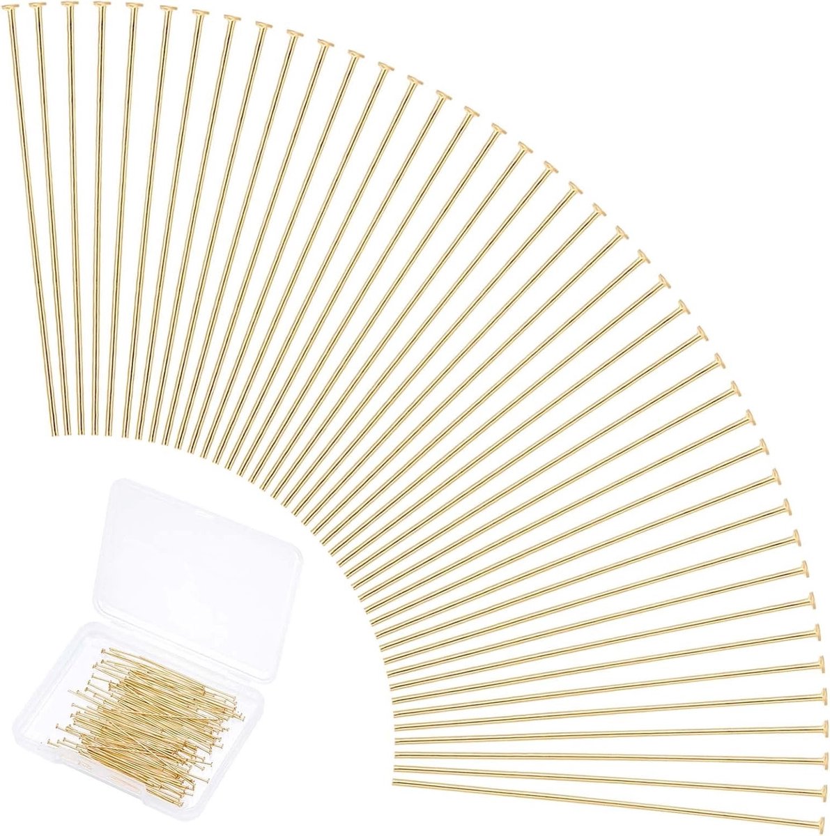 100 Stuks RVS Platkop Pennen, 24K Goud Geplateerd, 35mm - Voor Sieraden Maken, Oorbellen, Kettingen en DIY Projecten