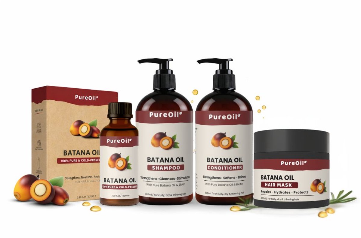 PureOil – Batana Olie Set - Haarolie - Shampoo - Conditioner - Haar Masker - Haargroei Oil - Complete Set - Incl. Ebook