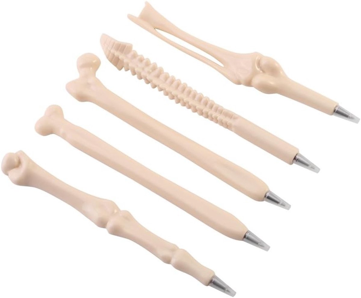 Set van 5 Skeletvormige Balpennen voor Halloween Feest, Creatieve Bot Pen en Finger Pen Accessoires
