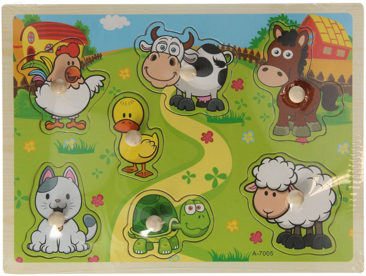 Lobbes houten puzzel boerderijdieren - educatief speelgoed 7 stukjes.