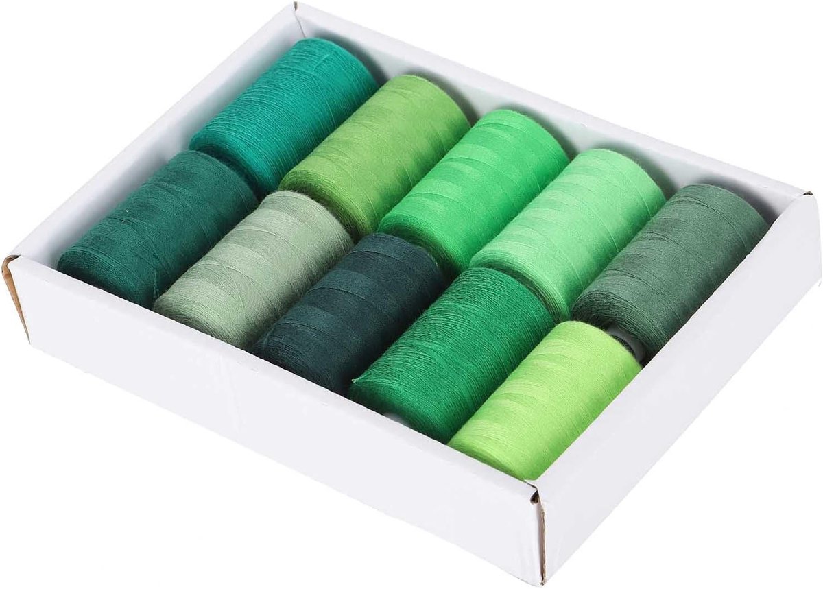 10 Rollen Polyester Naai Machine Draad Groen Set van 1000 Yards per Spoel voor Huishoudelijk Gebruik, DIY Projecten en Naaigerei Accessoires