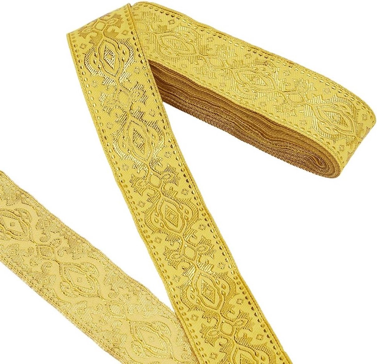 Gouden Jacquard Lint 7.66 Yard/7 Meter Boho Stof Etnisch Bloemenlint 33mm Breed Polyester Borduurwerk voor DIY Decoraties en Kledingaccessoires