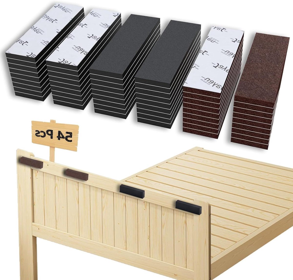 Hoofdbord Stoppers - Bed Geluiddempers Meubelbeschermers - Bescherming tegen Geluid Krassen - Zelfklevend Vilt EVA Schuim - 54 Stuks
