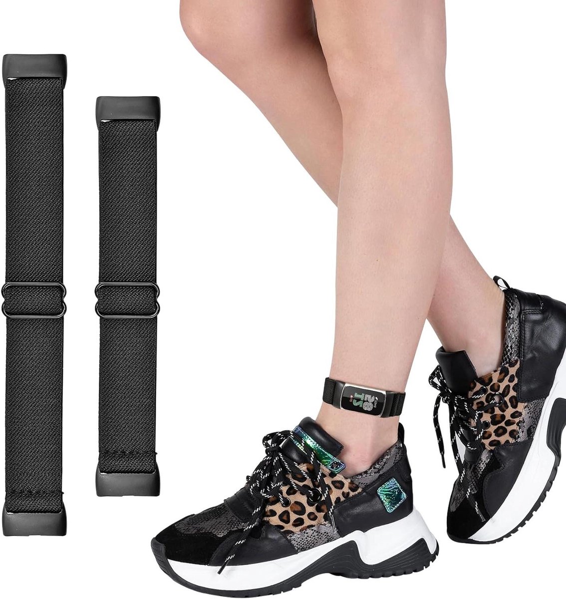 Elastische Enkelband - Armband Polsband - Fitness Tracker Gebruik - Verstelbaar Nylon Materiaal - Universeel - Zwart