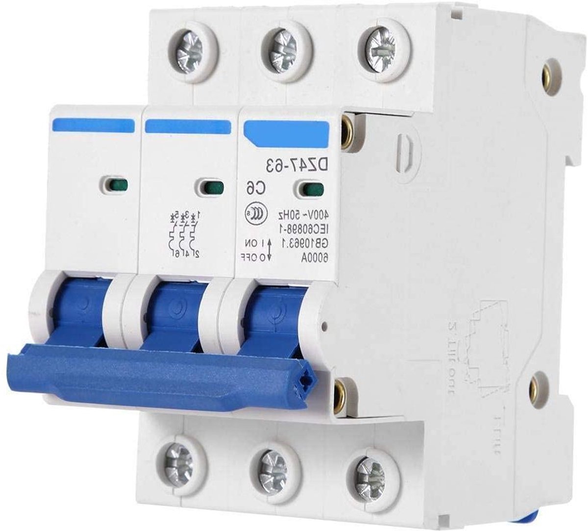 Miniatuur stroomonderbreker - Automaten zekering - Circuitbescherming - 3-polig ontwerp - 6A 400V - Grijs