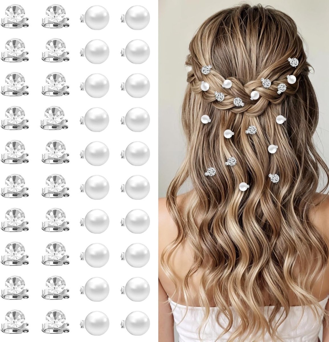 40 Stuks Witte Haarparels voor Bruidsaccessoires, Metalen Kralen en Strass voor Elegante Haarclips bij Bruiloften en Feesten